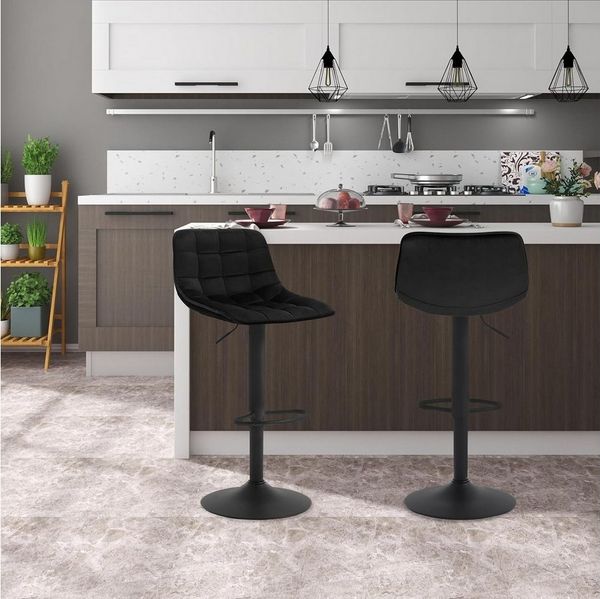 WOLTU 1x Barhocker BH273sz-1 Barstuhl Tresenhocker Bistrohocker Designer Hocker mit Rückenlehne, aus Samt und Metall, höhenverstellbar drehbar, Schwarz