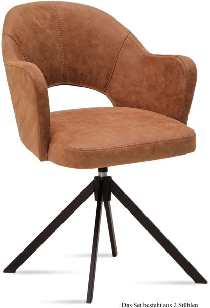Armlehnstuhl drehbar (2er-Set) Denies 59x87x61 Schwarz/Cognac