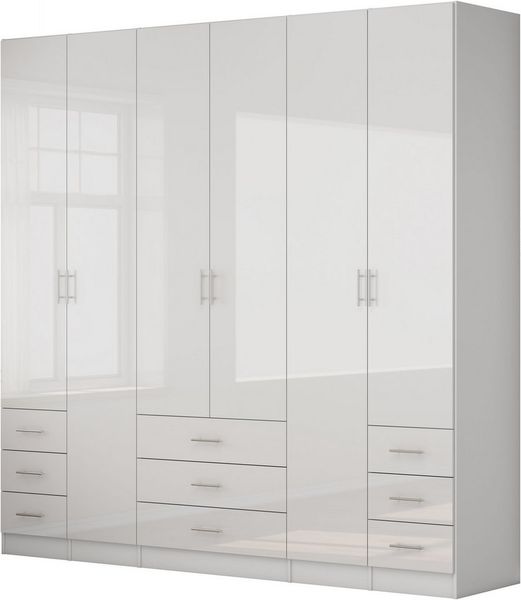 OTTO home Kleiderschrank Trento Schlafzimmerschrank Garderobe hochglanz (in 2 unterschiedlichen Schrankhöhen wählbar) Schrank mit 6 Türen und 9 Schubladen, Hochglanz-Fronten, 2,39m Höhe