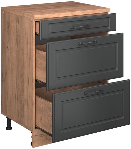 Erweiterungskommode Rion Anthrazit Landhaus/Goldkraft Eiche 60 x 46 cm ohne Schräge mit 3 Schubladen Vicco Bild 4
