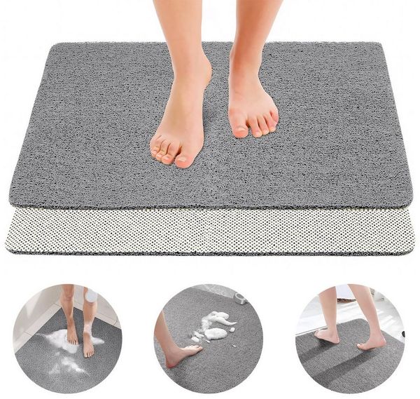 HEYHIPPO Duschmatte Rutschfeste Duschmatte – PVC, ohne Saugnäpfe, schnelltrocknend, grau, rutschhemmend beschichtet, schnell trocknend, PVC, Antirutsch Badematte mit Abflusslöchern – Luffa-Duschmatte, 80×80 cm