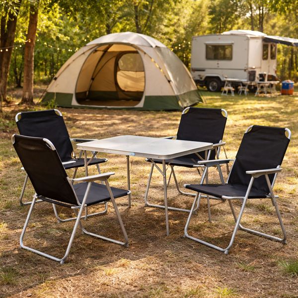 5-teiliges Campingmöbel Set Alu L70xB50xH59cm schwarz