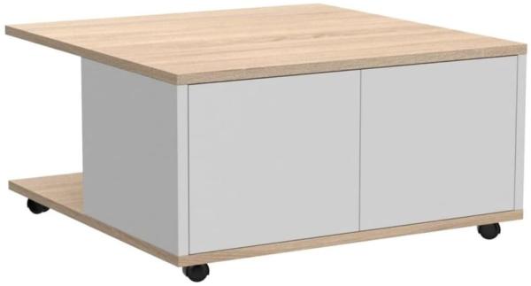 FMD 'Twin 1' Couchtisch, Spanplatte, 70 × 70 × 36 cm, Eichenbraun / Hochglanz-Weiß