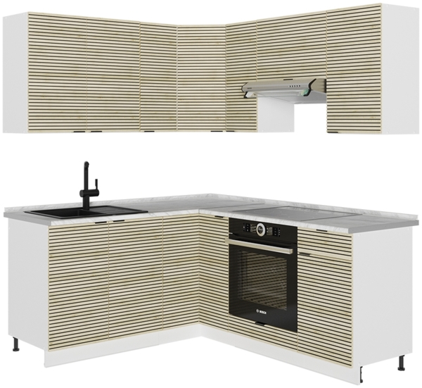 Eckküche Fame-Line Eiche Paneel/Weiß 190 x 60 cm , AP Marmor Vicco