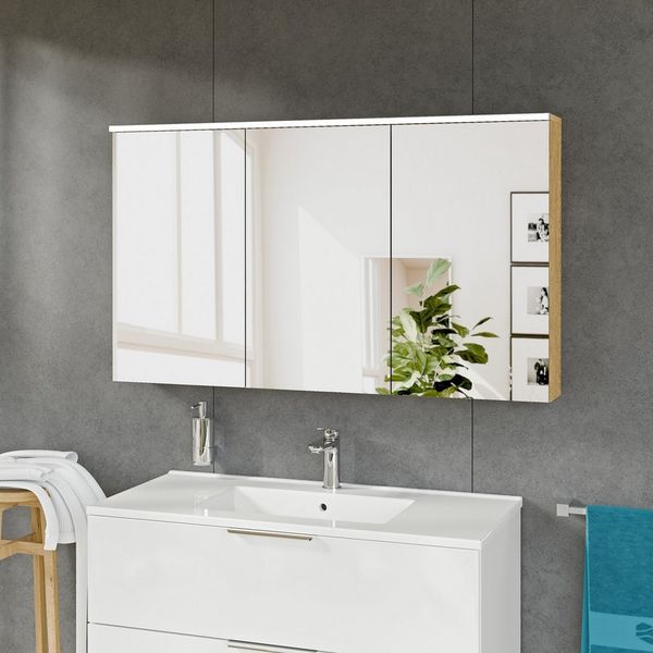 Bernstein Badezimmerspiegelschrank SOLO 120cm Eiche honiggold LED-Spiegelschrank 3-türig