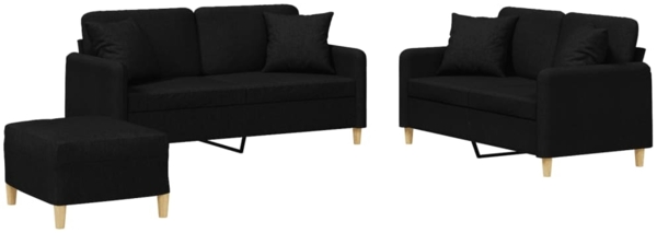 vidaXL 3-tlg. Sofagarnitur mit Kissen Schwarz Stoff 3202114