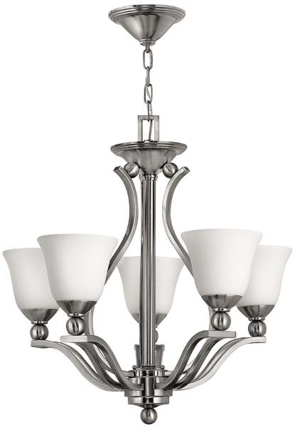 Kronleuchter, Hängelampe, Glas Stahl, Nickel, D 61 cm