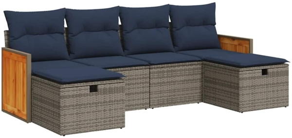 vidaXL 6-tlg. Garten-Sofagarnitur mit Kissen Grau Poly Rattan 3326058