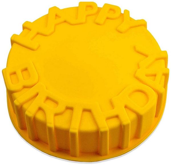 wisefood Silikonform Silikonform Kuchen - gelb "Happy Birthday" Ø, (1-tlg)