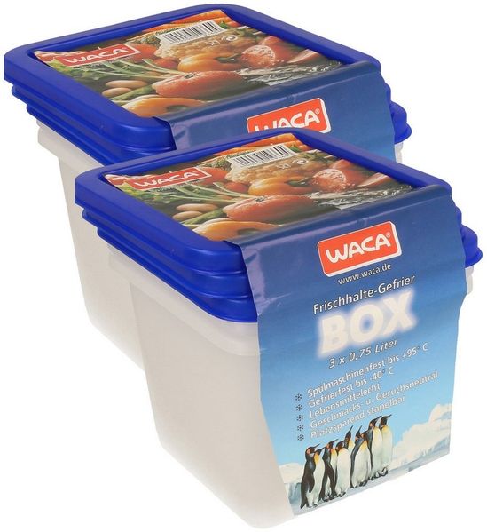 WACA Vorratsdose Gefrierdosen Set mit Deckel 0,75L, (Spar Set 6 tlg, Set aus 2x3 Dosen 0,75L), Vorratsdosen Set aus Lebensmittelechtem Kunststoff