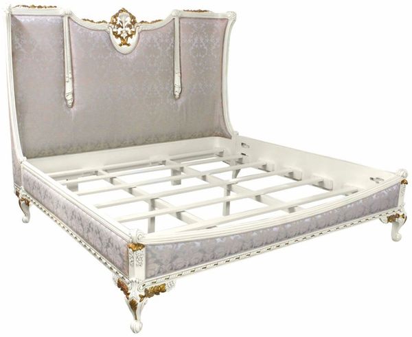 Casa Padrino Luxus Barock Doppelbett Silber / Weiß / Gold - Barockstil Schlafzimmer Möbel Bild 2