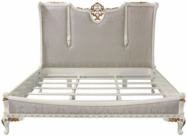 Casa Padrino Luxus Barock Doppelbett Silber / Weiß / Gold - Barockstil Schlafzimmer Möbel