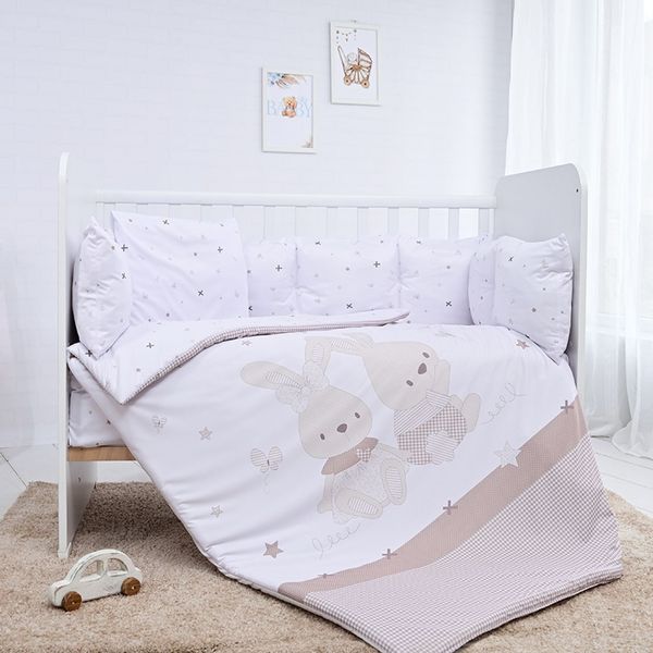 Lorelli Babybettwäsche-Set 5-tlg. Decke 140x95 cm Kissen 43x35 cm Nestchen beige-weiß