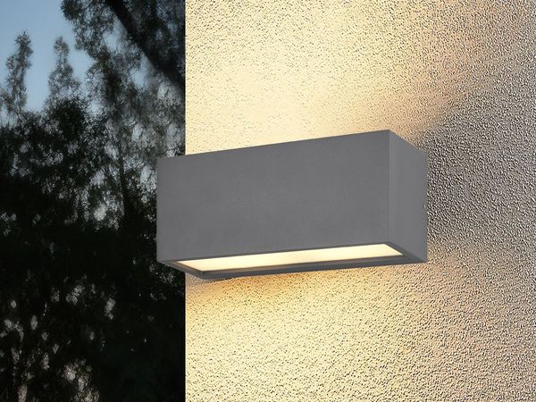 Eckige LED Up & Downlight Außenwandleuchte Anthrazit, Breite 25cm