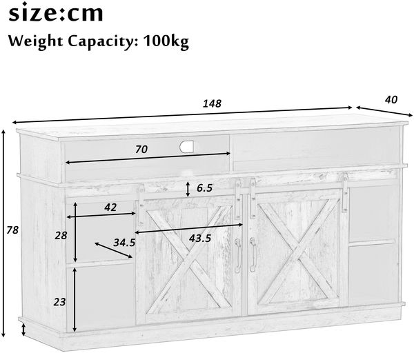 TV-Schrank 148x40x78cm für Fernseher bis 65 Zoll, Rustikales Design mit Schiebetüren, 8 Ablagefächern, 2 höhenverstellbaren Regalen Bild 8