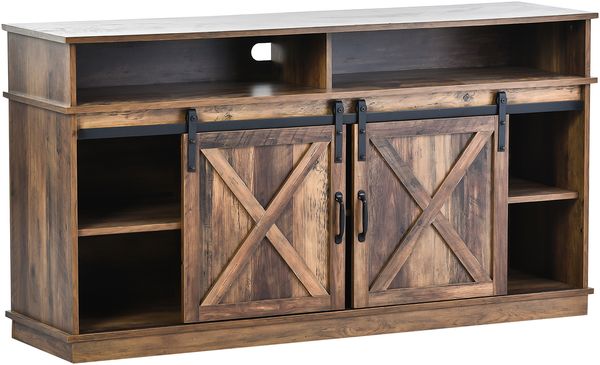 TV-Schrank 148x40x78cm für Fernseher bis 65 Zoll, Rustikales Design mit Schiebetüren, 8 Ablagefächern, 2 höhenverstellbaren Regalen Bild 9
