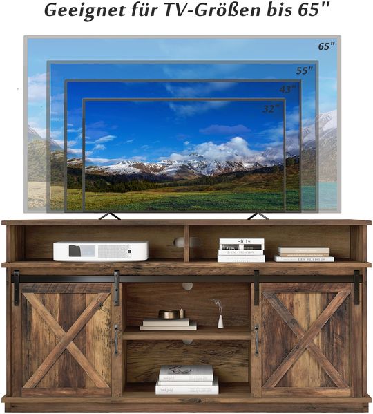 TV-Schrank 148x40x78cm für Fernseher bis 65 Zoll, Rustikales Design mit Schiebetüren, 8 Ablagefächern, 2 höhenverstellbaren Regalen Bild 5