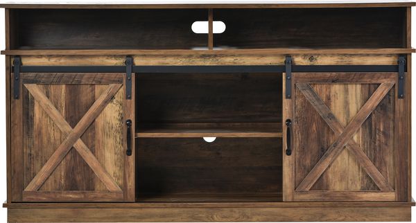 TV-Schrank 148x40x78cm für Fernseher bis 65 Zoll, Rustikales Design mit Schiebetüren, 8 Ablagefächern, 2 höhenverstellbaren Regalen Bild 10