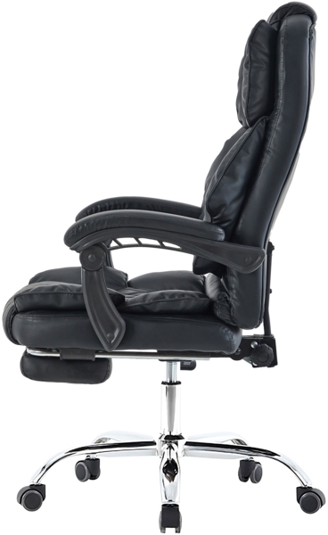 Bürostuhl mit Fußstütze und flexiblen 3-Punkt-Armlehnen - Schreibtischstuhl in Lederoptik mit Chrom-Base - ergonomischer Bürostuhl mit verstellbarer Rückenlehne Schwarz Bild 4