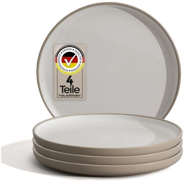 Hausfelder Geschirr-Set Steingut Geschirr 4 Personen, 4er Set Teller flach, ø 27cm (4-tlg), 4 Personen, Steinzeug, spülmaschinen- & mikrowellengeeignet, Reaktivglasur