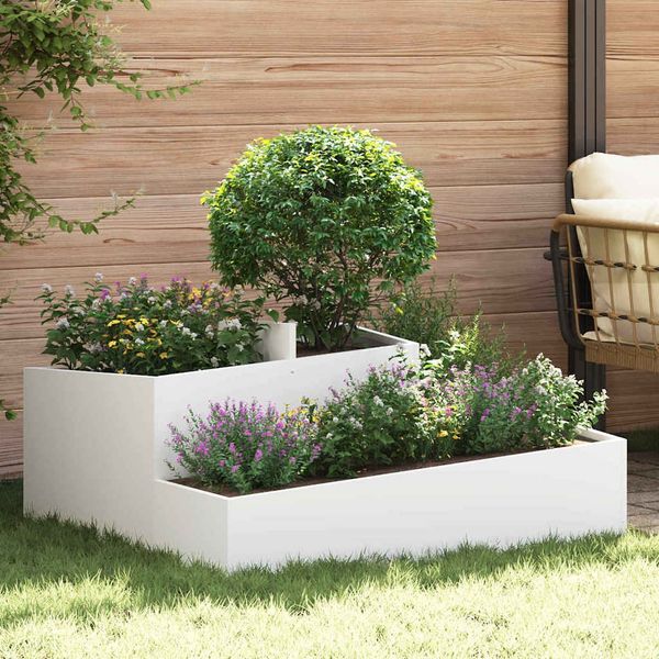 vidaXL Garten-Pflanzgefäß Weiß 100 x 100 x 50 cm Kaltgewalzter Stahl 873586