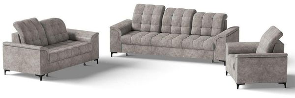 Beautysofa Polstergarnitur Snap, (mit Schlaffunktion, Bettkasten, verstellbare Kopfstützen, 3-Sitzer + 2-Sitzer + Sessel), stilvoll Polsterset mit schwarze Metallbeine aus Velvetstoff