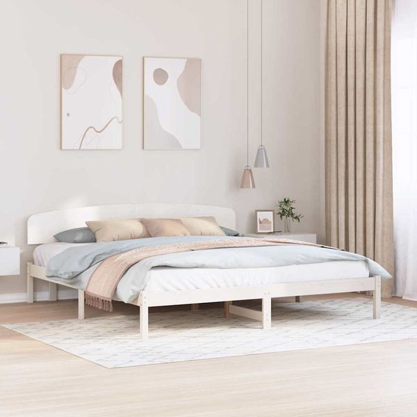 vidaXL Bettrahmen mit Kopfteil Weiß 200 x 200 cm Massives Kiefernholz 872051