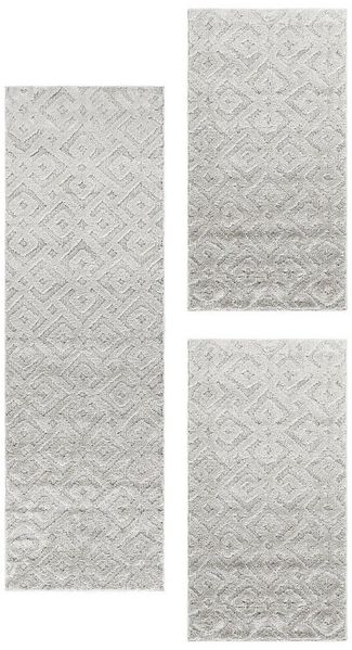 Teppium Teppich Geometrisch Design, Rechteckig, Höhe: 25 mm, Schlafzimmer Teppich Bettumrandung Läufer Set 3 teilig Creme-2