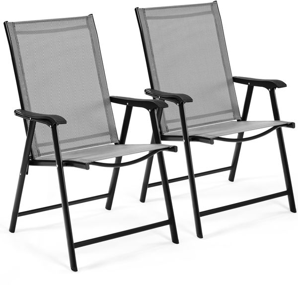 Yaheetech 2er Set Gartenstühle, Hochlehner Klappstühle Terrassenstühle mit Rückenlehne & Armlehnen, Klappbare Outdoor-Stühle Essstühle bis 150 kg Belastbar Grau