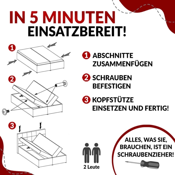 Boxspringbett, Modern Bett mit Multipocket-Matratze und zwei Bettkästen - JASIR - 140 x 200 cm - Braun Velvet - H4 Bild 7