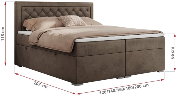 Boxspringbett, Modern Bett mit Multipocket-Matratze und zwei Bettkästen - JASIR - 140 x 200 cm - Braun Velvet - H4 Bild 5