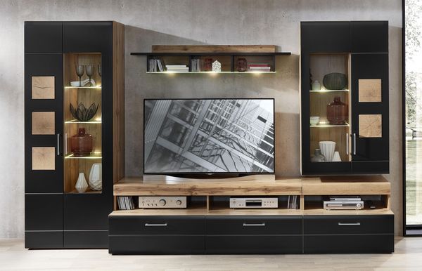 Wohnwand >Sidonia< in Eiche Altholz - 330x208x52cm (BxHxT)