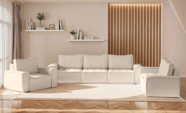 Sofaset Modulsofa-Set 6-teilig SANDE 3-2-1 Stoff Raven Creme Bild 1