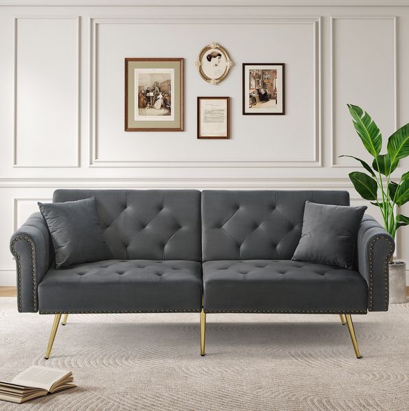 2-Sitzer Schlafsofa Samt Antik Grau, 173x75x70 cm, verstellbare Rückenlehne