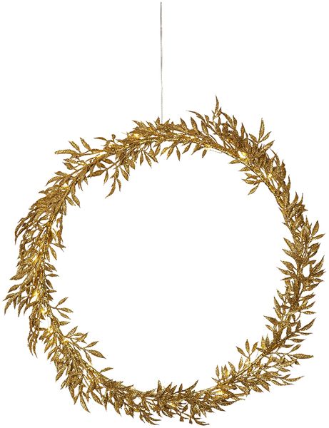 LED Deko-Kranz -Elegant', goldener Blätterkranz, Batterien + Timer, Ø 44cm