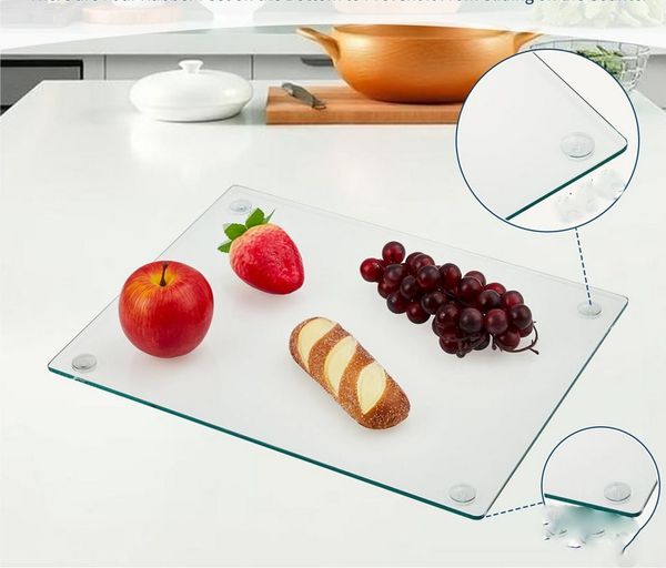 GarveeMore Schneidebrett 2 Packung gehärtetes Glas Schneidbrett mit Gummifüßen Schneidplatte