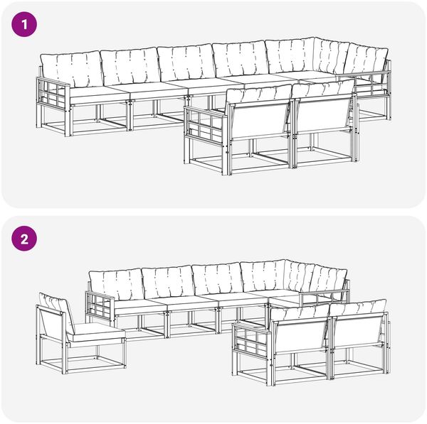 vidaXL Outdoor-Sofagarnitur mit Kissen 8 pcs Weiß und Beige 3388811 Bild 8