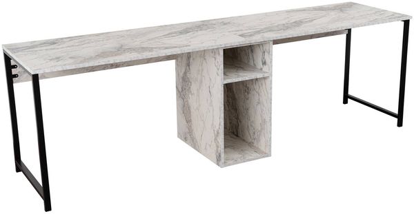 Dmora Schreibtisch Violet, Mehrzweckschreibtisch, Bürotisch für PC, Eckschreibtisch, 240x60 h74 cm, Marmor und Schwarz