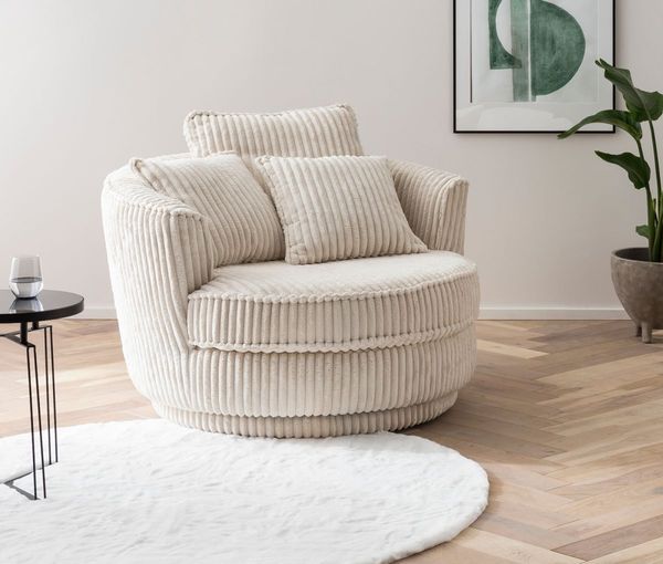 Sessel drehbar Comfy wollweiß Cord 120 cm