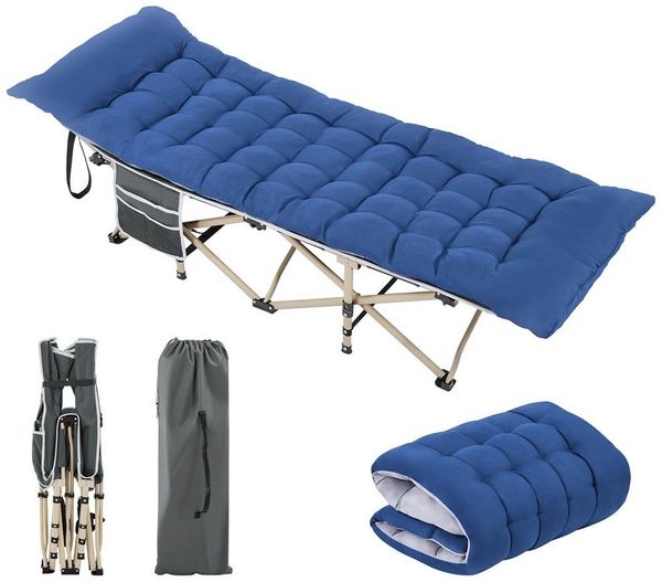Yaheetech Feldbett mit Matratze, Tragetasche & Seitentasche, klappbar, Blau/Grau, 186 × 66 × 52 cm