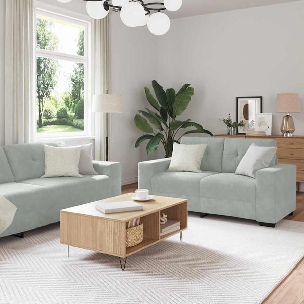 vidaXL Sofa Set 3 pcs Hellgrau 221 x 80 x 80 cm Samt 3324639