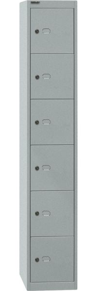 Bisley Garderobenschrank Office mit Schloss aus Stahlblech, 6 Fächer - Schließfächer einzeln abschließbar, Schließfachschrank - Tiefe: 30,5 cm - Farbe: silber, CLK126-355