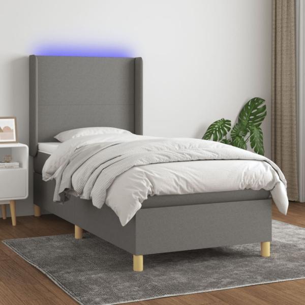 vidaXL Boxspringbett mit Matratze & LED Stoff Dunkelgrau 80 x 200 cm, Härtegrad: H2 [3138670]