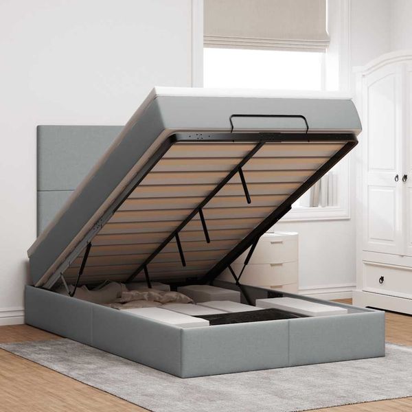 vidaXL Ottoman-Bett mit Matratze Hellgrau 120x200 cm Stoff 3313064
