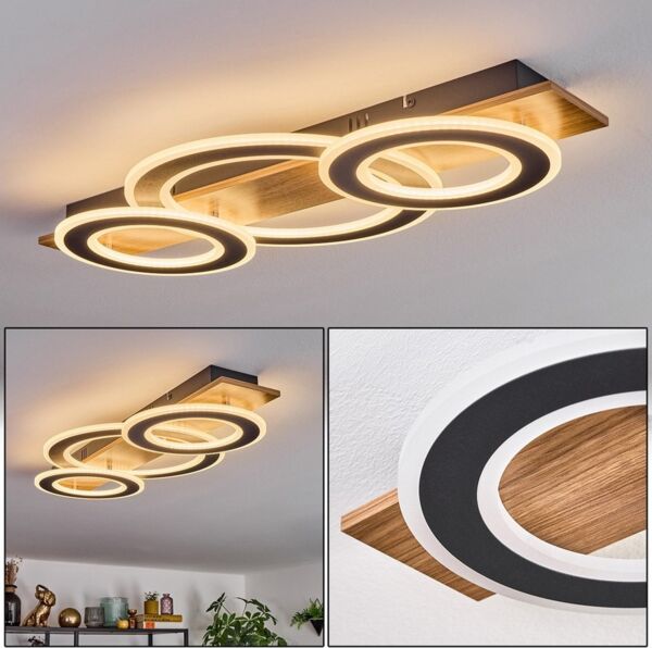 hofstein Deckenleuchte Deckenlampe aus Metall/Kunststoff in Schwarz/Holzoptik/Weiß, ohne Leuchtmittel, im modernen Design, 50 Watt, 4700 Lumen