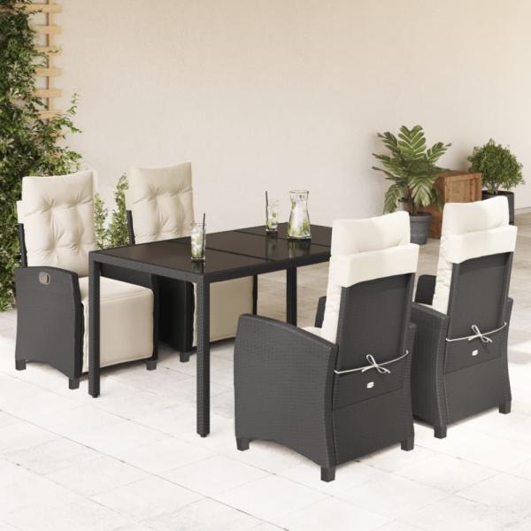 vidaXL 5-tlg. Garten-Essgruppe mit Kissen Schwarz Poly Rattan 3212884