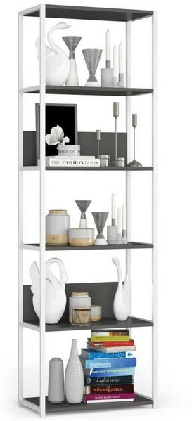 Raumhirsch Furniture Standregal Modernes Standregal Metall - Elegant & stabil - Bücherregal, 6 Fächer, 40 cm Breite, langlebige Laminatplatte, vielseitig