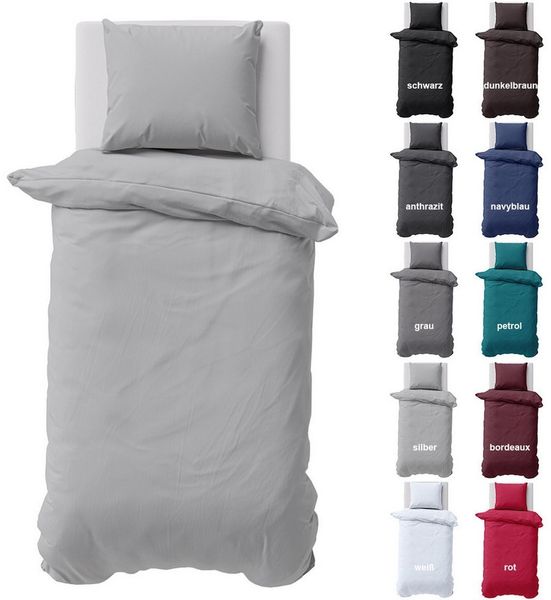 Visaggio Bettwäsche Baumwolle Uni Bettbezug Set Einfarbig 135x200, 155x220, Renforcé, 2 teilig, 100% Baumwolle mit Reißverschluss, moderne Bettbezug Set