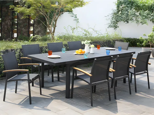 Vente-unique - NAURU Garden dining set Metall Grau - B 100 cm61 cm x H 76 cm89 cm x L 240 cm180 cm55 cm