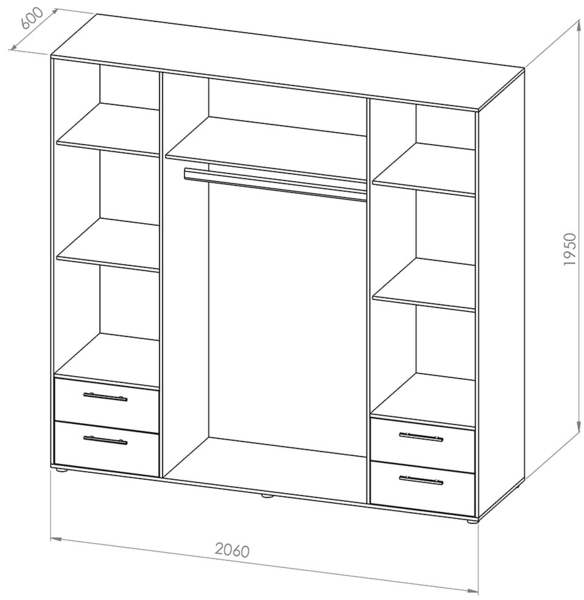 Drehtürenschrank Valderas / Valencia, Holzwerkstoff, Grau, Weiß, 206 x 195 x 60 cm Bild 9